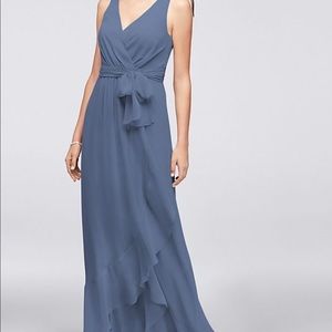 Ruffle Trim Chiffon Faux Wrap Bridesmaid Dress